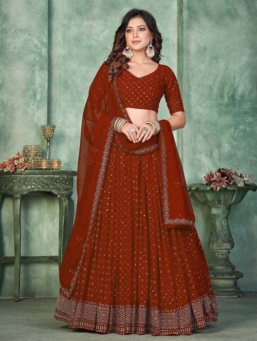 women sequined flared semi stitched lehenga - 21925198 - Very Small Image - 1