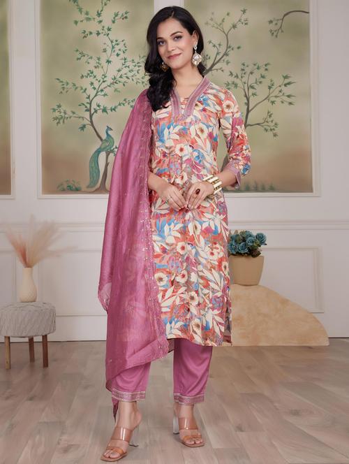 women three quarter sleeve kurta pant with dupatta set - 21925211 - Very Small Image - 1