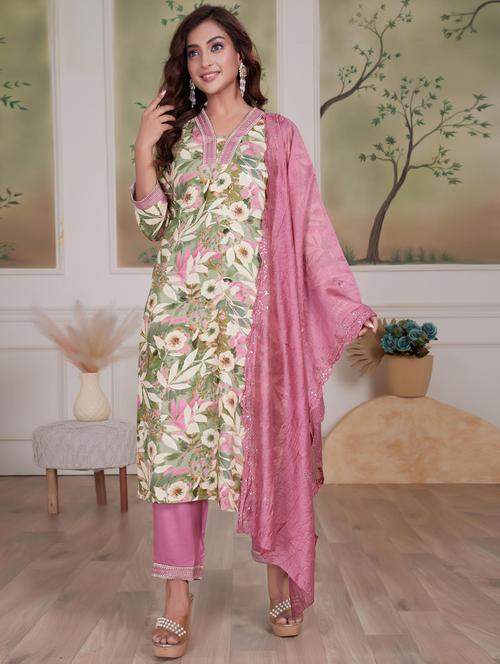 women three quarter sleeve kurta pant with dupatta set - 21925212 - Very Small Image - 1