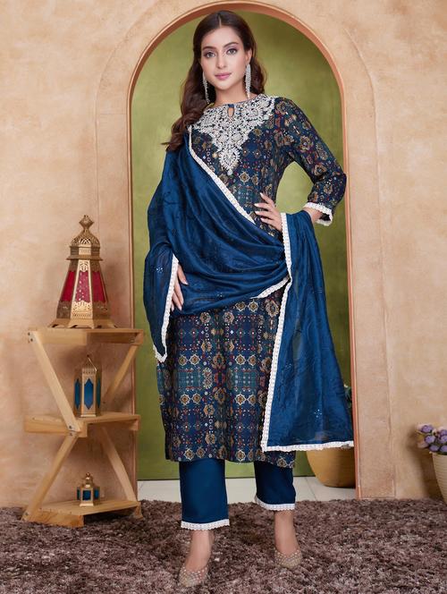 women three quarter sleeve kurta pant with dupatta set - 21925214 - Very Small Image - 1
