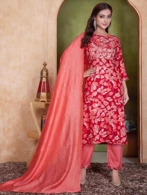 women three quarter sleeve kurta pant with dupatta set - 21925216 - Very Small Image - 1