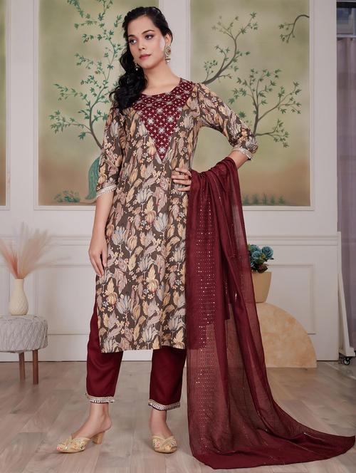 women three quarter sleeve kurta pant with dupatta set - 21925227 - Very Small Image - 1