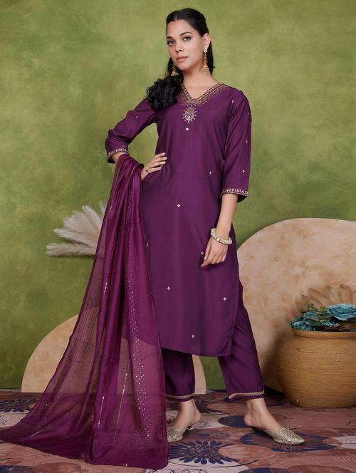 women three quarter sleeve kurta pant with dupatta set - 21925245 - Very Small Image - 1