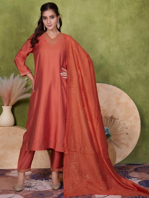 women three quarter sleeve kurta pant with dupatta set - 21925249 - Very Small Image - 1