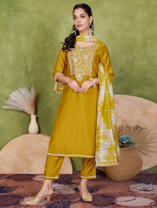 women three quarter sleeve kurta pant with dupatta set - 21925254 - Very Small Image - 1