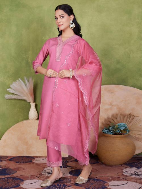 women three quarter sleeve kurta pant with dupatta set - 21925266 - Very Small Image - 1