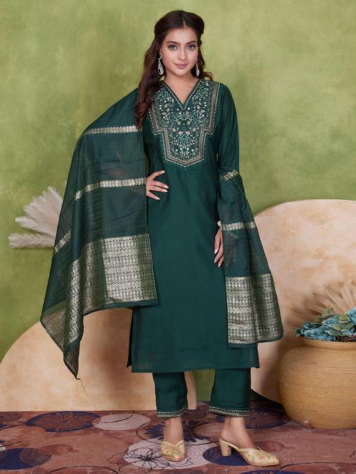 women three quarter sleeve kurta pant with dupatta set - 21925272 - Very Small Image - 1