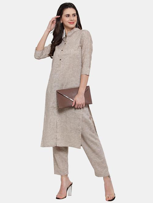 women solid three quarter sleeve kurta pant  set - 21925275 - Very Small Image - 1