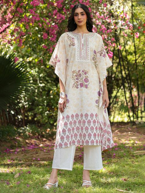 women cream kimono sleeve kaftan set - 21925585 - Very Small Image - 1