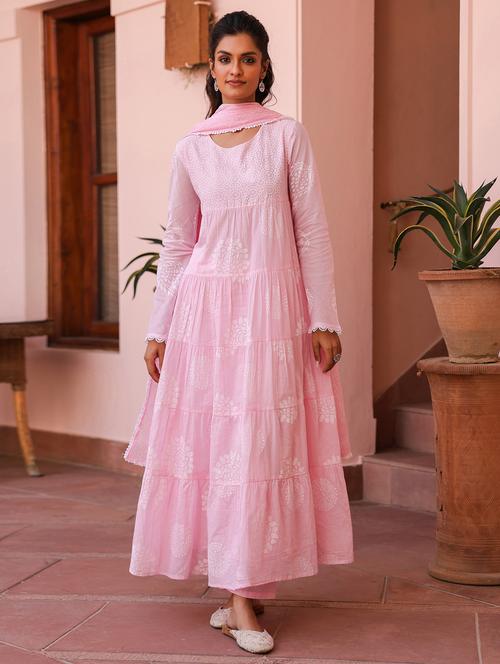 women long sleeve anarkali kurta pant with dupatta set - 21925601 - Very Small Image - 1