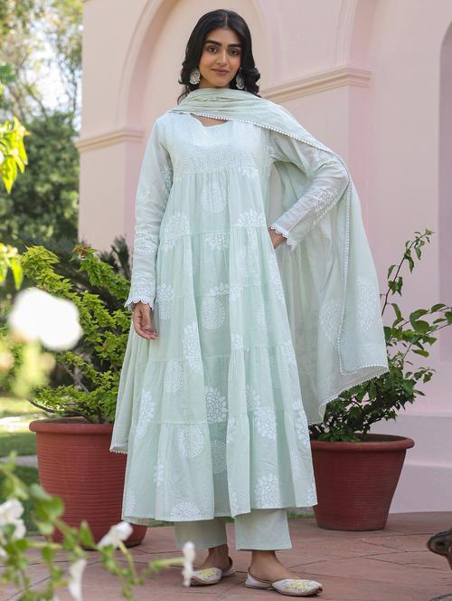 women long sleeve anarkali kurta pant with dupatta set - 21925602 - Very Small Image - 1