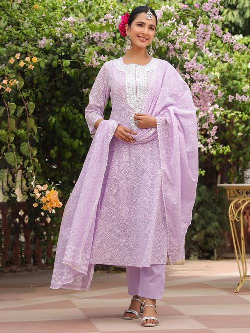 women three quarter sleeve anarkali kurta pant with dupatta set - 21925627 - Very Small Image - 1