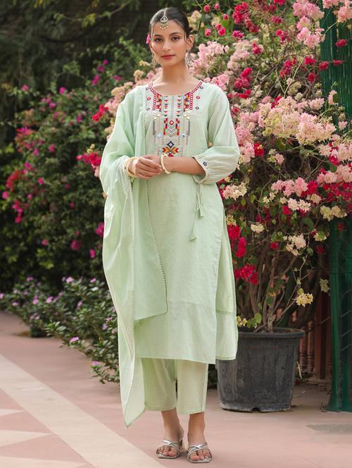 green cotton kurta pant  set - 21925631 - Very Small Image - 1