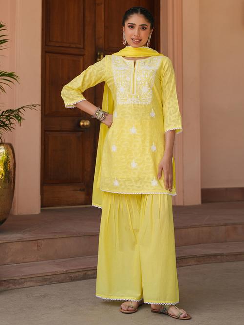 women three quarter sleeve kurta sharara with dupatta set - 21925633 - Very Small Image - 1