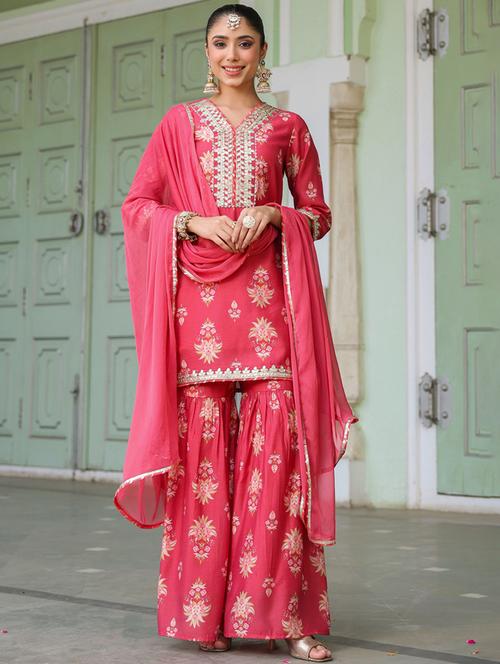women three quarter sleeve kurta sharara with dupatta set - 21925644 - Very Small Image - 1