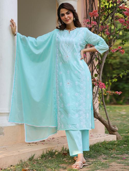 women three quarter sleeve kurta pant with dupatta set - 21925647 - Very Small Image - 1