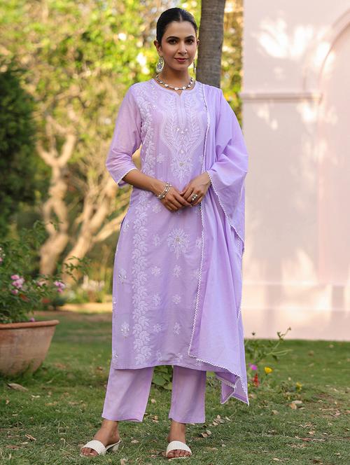 lavender cotton kurta pant  set - 21925648 - Very Small Image - 1