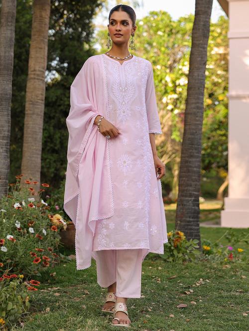 women three quarter sleeve kurta pant with dupatta set - 21925649 - Very Small Image - 1