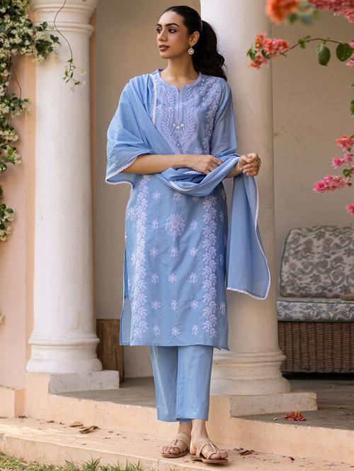 women three quarter sleeve kurta pant with dupatta set - 21925651 - Very Small Image - 1