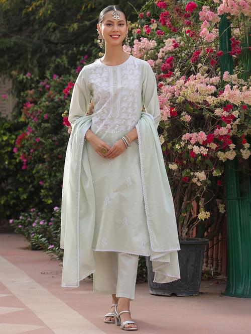 women three quarter sleeve kurta pant with dupatta set - 21925667 - Very Small Image - 1