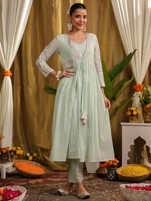 women embroidered long sleeve kurta pant set - 21925681 - Very Small Image - 1