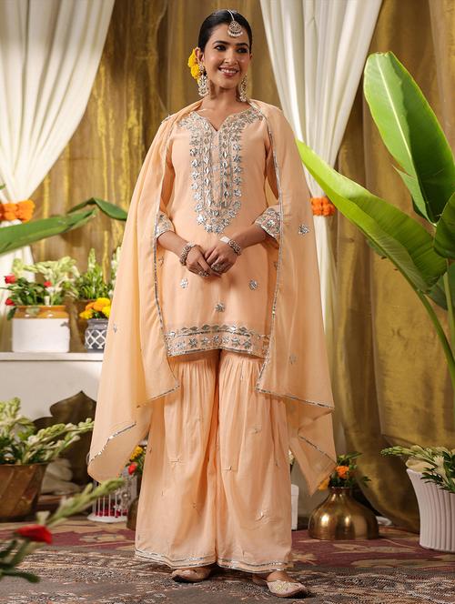 women three quarter sleeve kurta sharara with dupatta set - 21925688 - Very Small Image - 1