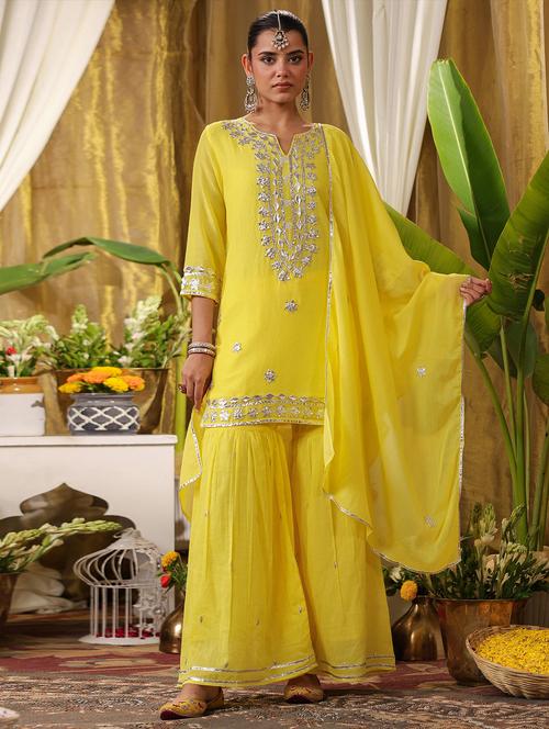 women three quarter sleeve kurta sharara with dupatta set - 21925690 - Very Small Image - 1