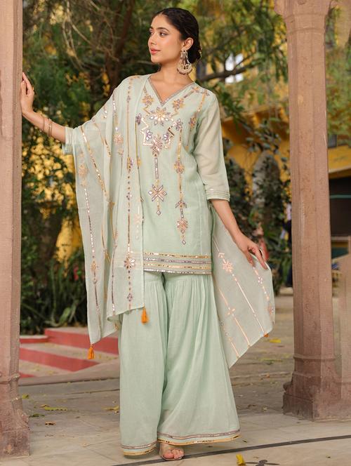 women three quarter sleeve kurta sharara with dupatta set - 21925693 - Very Small Image - 1