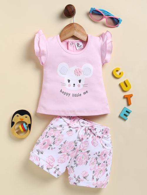 girls printed round neck shorts set - 21925802 - Very Small Image - 1