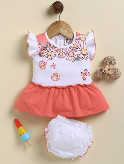 girls printed round neck frock with bloomer - 21925807 - Very Small Image - 1