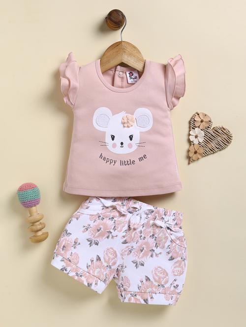 girls printed round neck shorts set - 21925811 - Very Small Image - 1