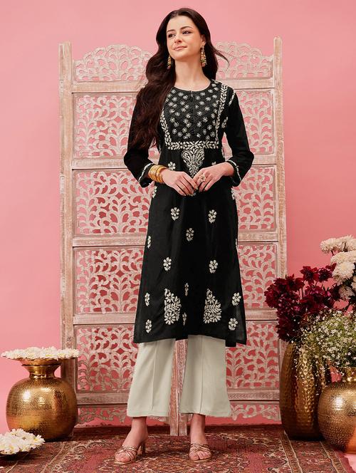 women chikankari long sleeve straight kurta - 21925834 - Very Small Image - 1