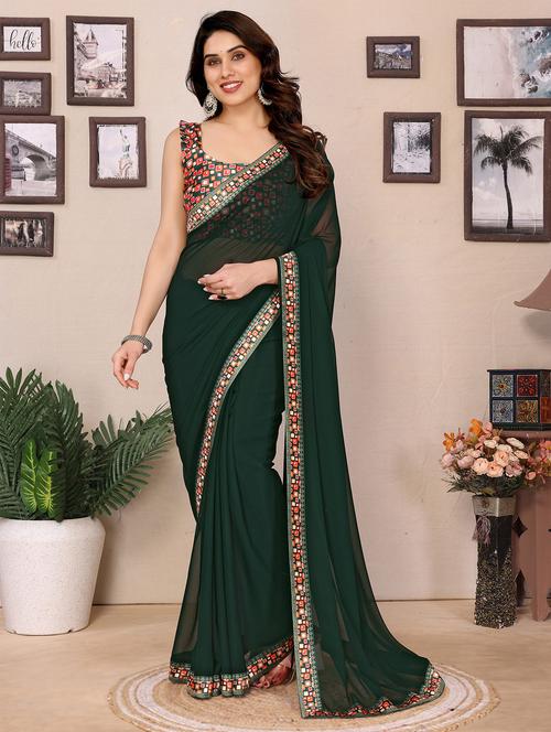 women solid with bordered saree with blouse - 21925870 - Very Small Image - 1