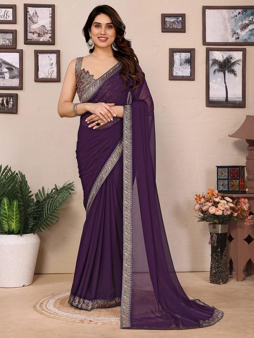 women solid with bordered saree with blouse - 21925875 - Very Small Image - 1