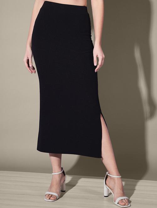 women black solid high rise bodycon skirt - 21926620 - Very Small Image - 1