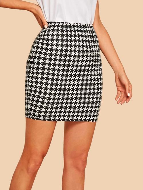 women houndstooth print high rise bodycon skirt - 21926630 - Very Small Image - 1