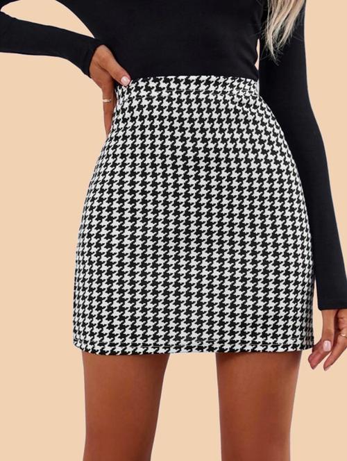 women houndstooth print high rise bodycon skirt - 21926631 - Very Small Image - 1