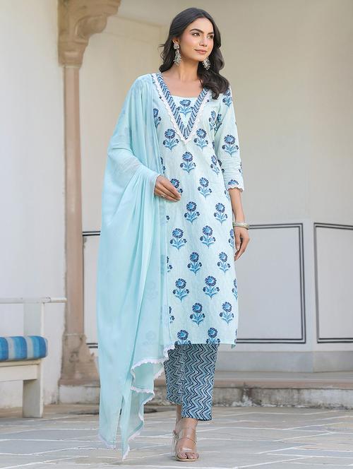 women three quarter sleeve kurta pant with dupatta set - 21926819 - Very Small Image - 1