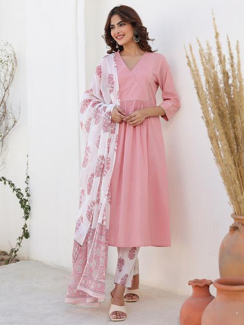 women three quarter sleeve kurta pant with dupatta set - 21926822 - Very Small Image - 1