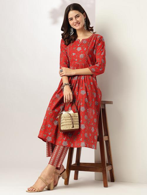 women three quarter sleeve kurta pant set - 21926826 - Very Small Image - 1