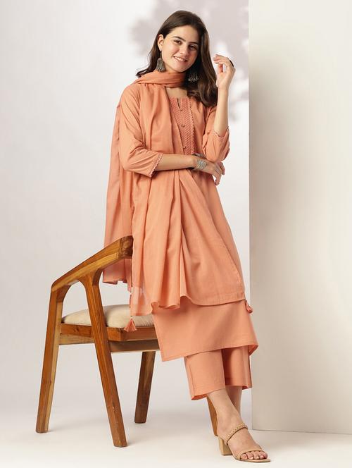 women three quarter sleeve kurta pant with dupatta set - 21926834 - Very Small Image - 1