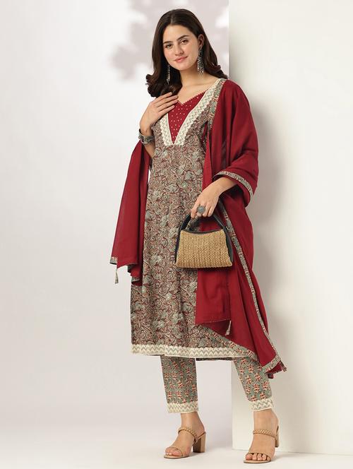women three quarter sleeve kurta pant with dupatta set - 21926838 - Very Small Image - 1
