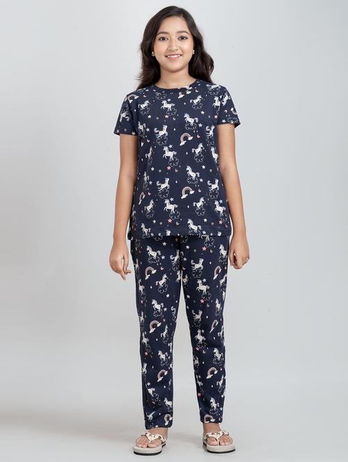 girls printed round neck pyjama set nightwear - 21928554 - Very Small Image - 1