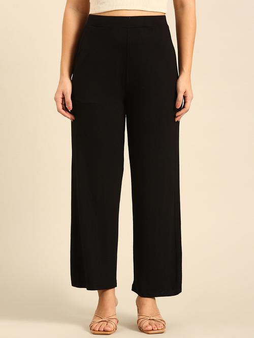women solid high rise wide leg trouser - 21928561 - Very Small Image - 1