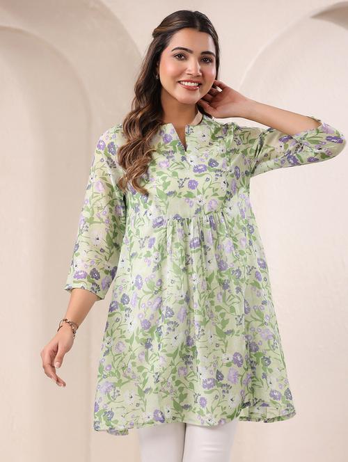 women floral printed three quarter sleeves flared kurti - 21930727 - Very Small Image - 1