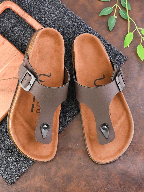 men brown solid slip on sandal - 21930787 - Very Small Image - 1