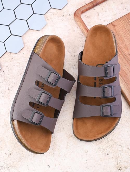 men brown solid slip on sandal - 21930791 - Very Small Image - 1