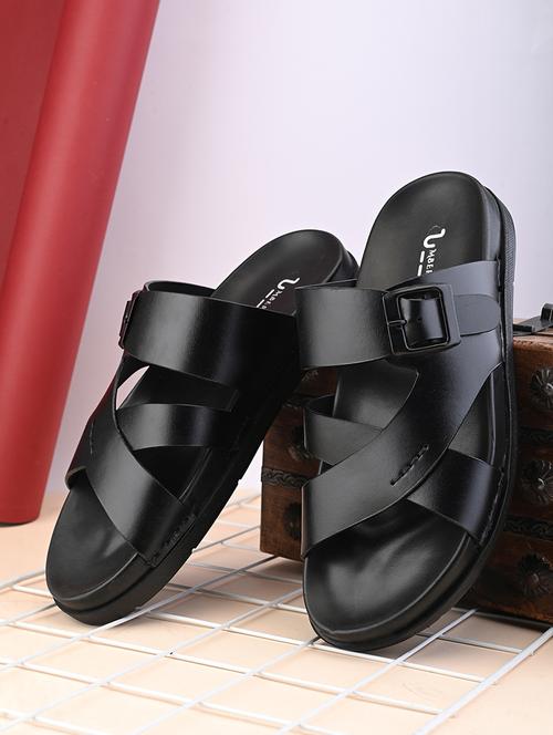 men black solid slip on sandal - 21930799 - Very Small Image - 1