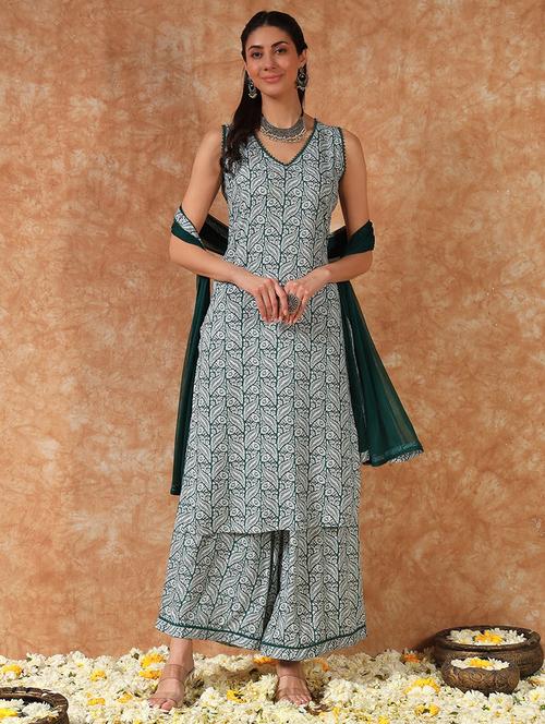 women printed sleeveless kurta palazzo with dupatta set - 21931000 - Very Small Image - 1