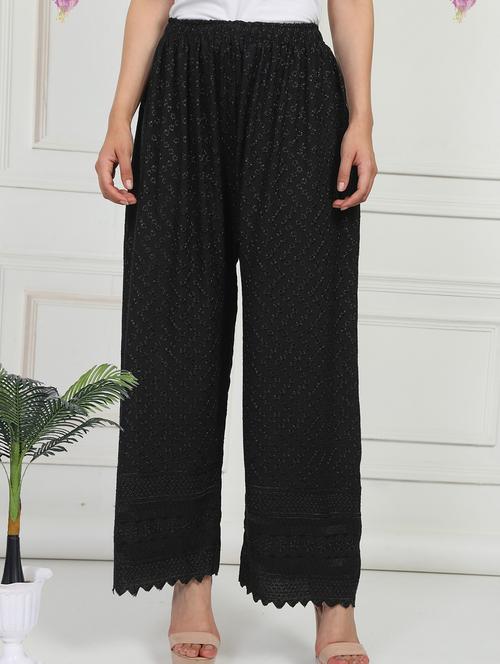 women embroidered mid rise straight palazzo - 21931015 - Very Small Image - 1